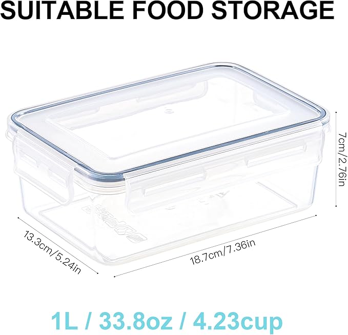 KAGUYA 4 pack Food Storage Containers with Lids, Plastic Food Containers for Pantry Organizers and Storage, 34 Oz, 100% BPA Free, Leak-Proof, Microwave and Freezer Safe
