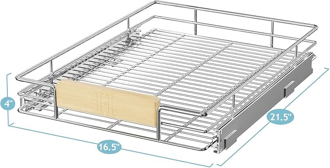 LOVMOR Pull Out Cabinet Organizer with Wooden Handle, 16½" W x 21½"Heavy Duty Cabinet Drawers Shelves Slide Out Organizer for Kitchen, Pantry