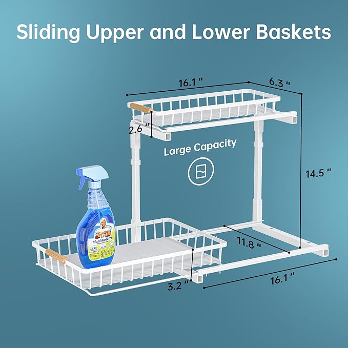 Delamu 2 Pack Under Sink Organizer and Storage, 2 Tier Pull Out Cabinet Organizer, Slide Out Under Sink Storage Shelf, Undersink Organizers Shelves for Kitchen Bathroom Pantry Organization