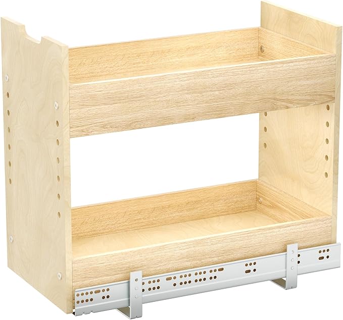 ROOMTEC Pull Out Cabinet Organizer with U Bracket,10½”W x 18½”H 2-Tier Adjustable Kitchen Spice Rack, Spice Rack Organizer for Narrow Cabinet Drawers Slide Out, Soft Close