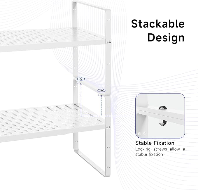 Expandable Kitchen Shelf Organizers, Kitchen Cabinet Organizer Stand Rack Organization for Countertop Cupborad Pantry, White 1 Pack