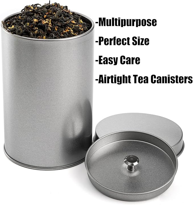 Yesland 6 Pack Tea Tin Canister with Airtight Double Lids, 12 Fluid Oz Tin Can Box and Small Round Kitchen Canisters for Loose Tea, Coffee, Candy, Herbs and Spices(Silver)