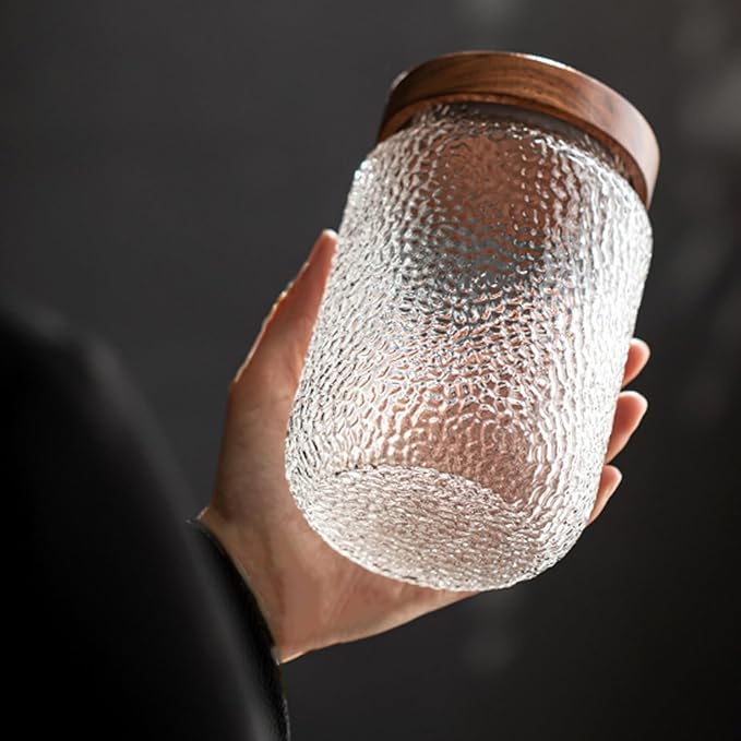 24 OZ Glass Coffee Jar with Wooden Lid 700ml Clear Vintage Glass Storage Canister Anti-slip Decorative Jars with Lids for Food Candy Coffee Beans Cookie Sugar