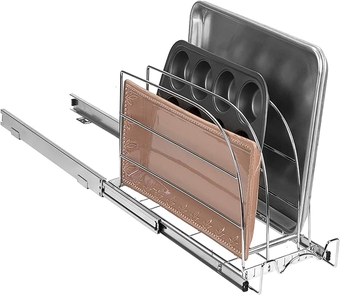 HOLDN’ STORAGE Pull Out Organizer for Cookie Sheet, Cutting Board, Bakeware, and Tray, Sliding Rack- Heavy Duty - Lifetime Limited Warranty - for Under Sink/Under Cabinet, 8.5”W x 21”D x 11”H, Chrome