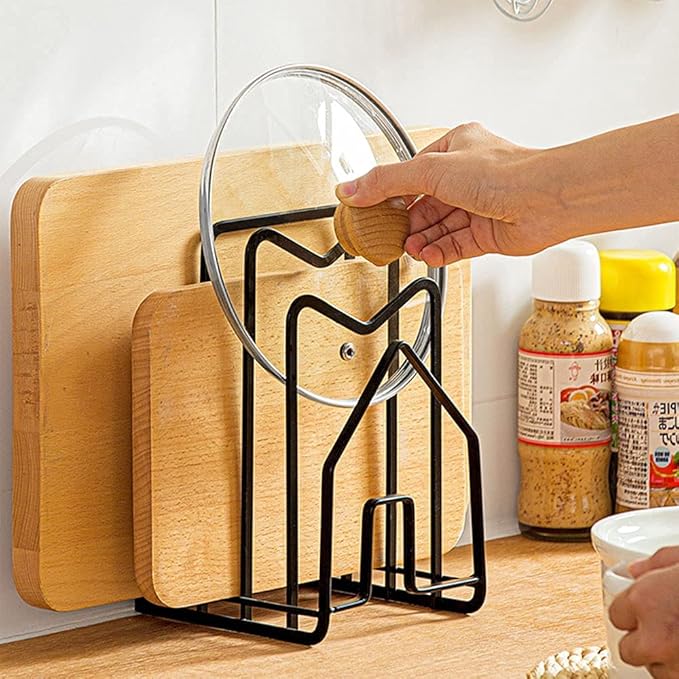 SUNFICON 2 Pack Cutting Board Racks Holders Pot Pan Lids Holders Chopping Board Organizers Thin Bakeware Trays Dry Display Stands Kitchen Countertop Cabinet Office Black