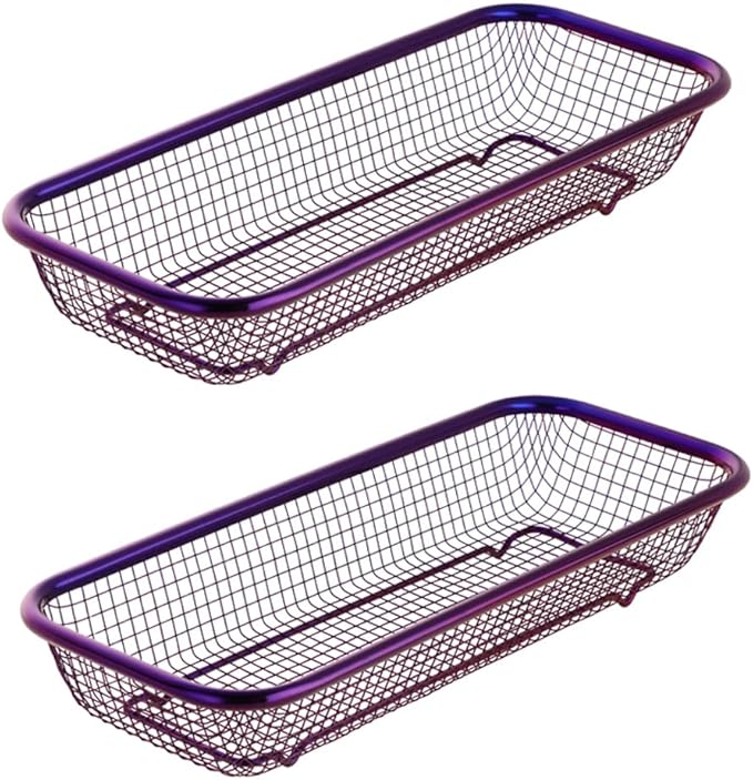 Kitchen Drawer Organizer, Stainless Steel Storage Container Metal Cabinet Storage Basket for Holding Silverware Kitchen Utensil, Pack of 2, Purple