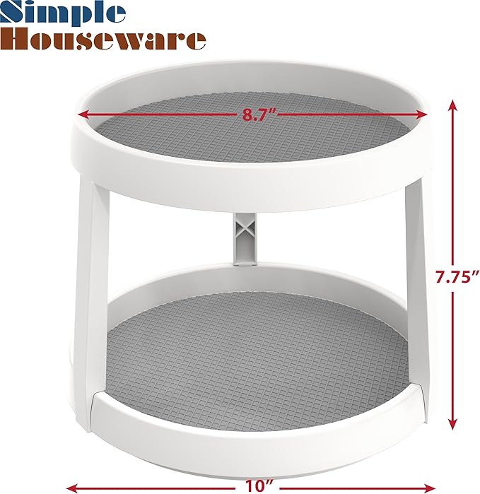 Simple Houseware 2-Tier 10-Inch Turntable Lazy Susan Spice Organizer, White/Gray