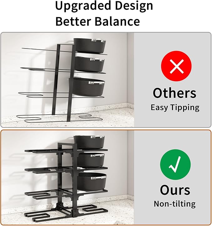 Adjustable Pots and Pans Organizer Under Cabinet, 8-Tier Pot and Pan Organizers Inside Cabinet, Kitchen Cabinet Organizers and Storage, Black