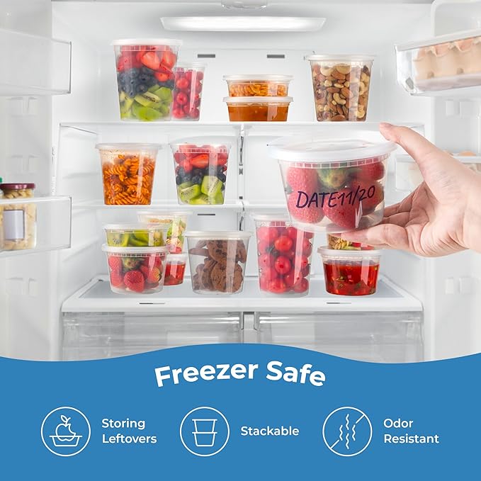 Fit Meal Prep 36 Pack 16 oz Deli Containers with Lids, US Made Airtight Leakproof Plastic Soup Container, Round Clear Pint Food Storage Containers for Takeout Restaurant, Microwave Freezer Safe