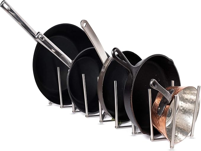brightmaison BGT Stal Pots and Pans Organizer for Cabinet, Pot Lid & Plate Holder Adjustable Kitchen Organization Unit Stainless Steel 8 sectional