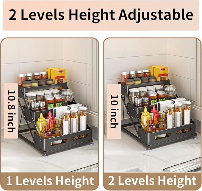 Water Bottle Holder, Adjustable 3 Tier Spice Organizer Shelf for Kitchen, Cabinet, Countertop, Pantry, Space Saving Design, with Protection Railin, Kitchen Organizers and Storage