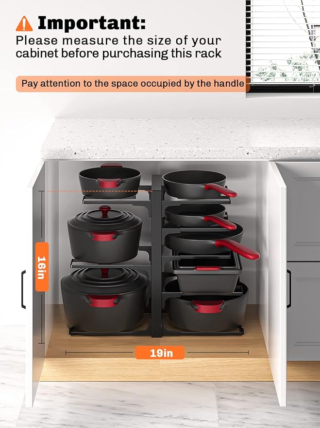 MUDEELA 8-Tier Heavy Duty Adjustable Pan Organizer Rack for Kitchen Cabinet Storage and Organization