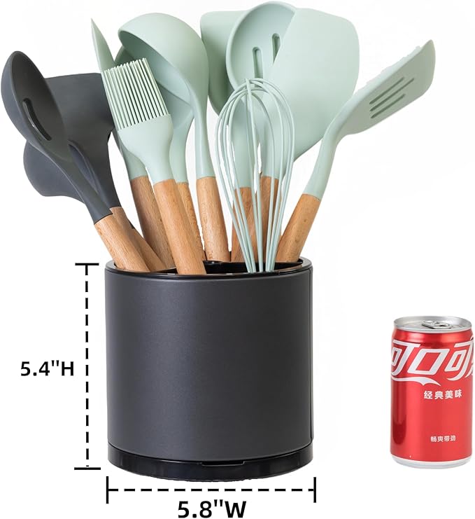 Utensil Holder,Kitchen Utensil Holder For Counter,Rotating Silverware Organizer Cooking Flatware Spoon Spatula Tool Cutlery Container Stainless Steel Caddy