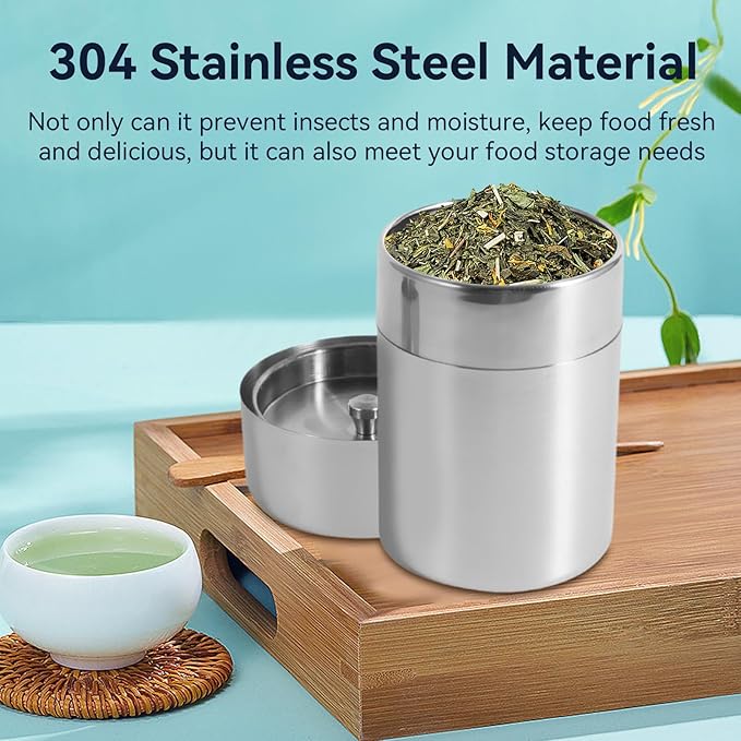 Tea Tins Canister, Stainless Steel Tea Canisters 450ml/15oz Tea Storage With Airtight Double Lids, Metal Canister Kitchen Canisters For Loose Tea, Coffee, Candy, Sugar, Herbs And Spices