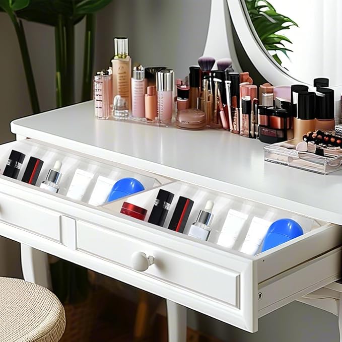 Drawer Organizer Set,4 Tier- 8 Pack Acrylic Seasoning Organizer, Kitchen Organizers and Storage, Makeup Organizer,Expandable From 13'' to 26'' Trays with Angled Dividers for Vanity Drawer,Bathroom