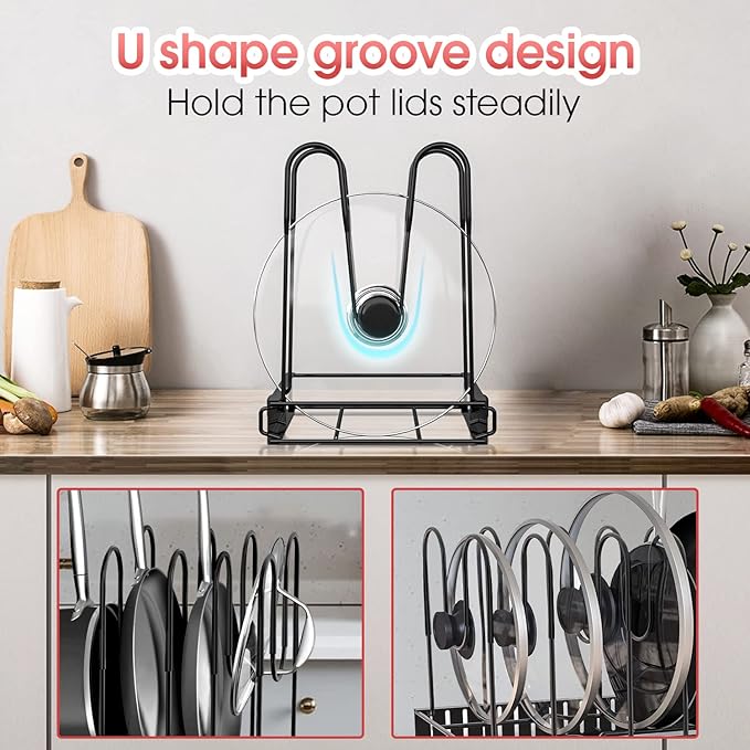 G-TING Pot Rack Organizers, 8 Tiers Pots and Pans Organizer for Kitchen Organization & Storage, Adjustable Pot Lid Holders & Pan Rack for Kitchen, Lid Organizer for Pots and Pans With 3 DIY Methods