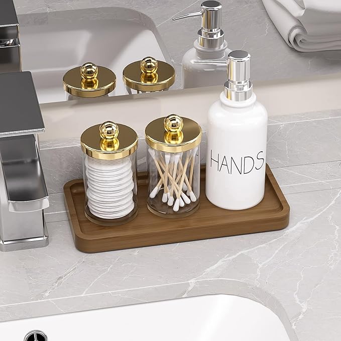 Weenson Small Bathroom Vanity Tray for Countertop Makeup Perfume Jewelry Decor Candle Keys, Bamboo Kitchen Tray for Soap Dispenser Spice, Small Toilet Tray for Sink 7.9" L x 4" W x 0.79" H Brown