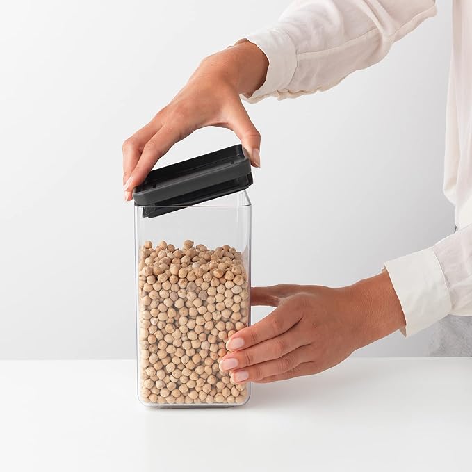 Brabantia Tasty+ 6pc Stackable Food Canisters Set (Dark Gray) 2 x 0.18, 0.4 & 0.66 Gal BPA-Free Space-Saving Jars with Silicone Seal Lids