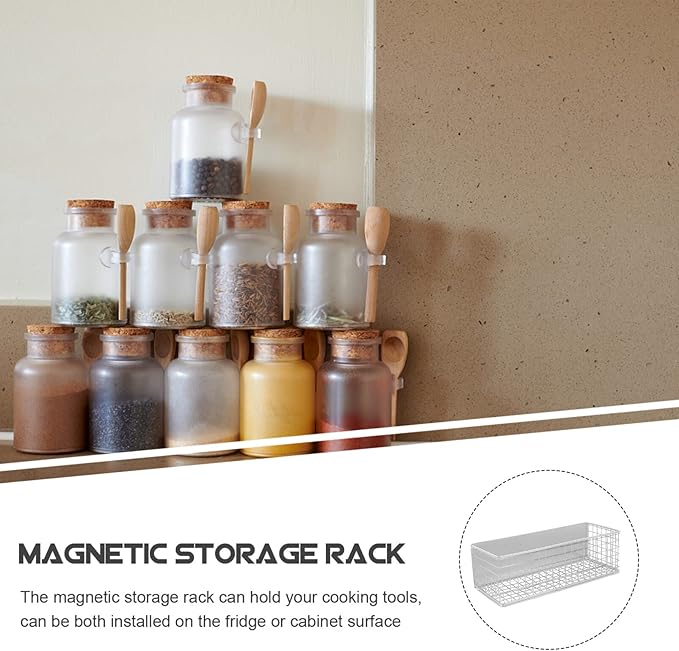 Magnetic Spice Rack for Refrigerator:Magnetic Storage Basket Spice Rack Organizer Moveable Magnetic Shelf Fridge Organizer for Kitchen Organization and Storage