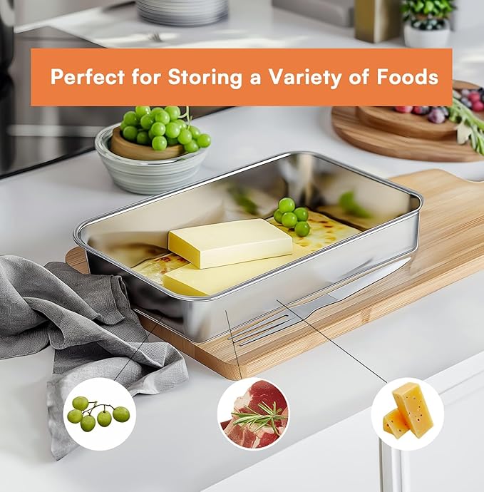4 Pcs Deli Containers with Lids, Bacon Container for Refrigerator, Fridge Organizer, Cheese Container for Fridge, Dishwasher Safe Long Deli Meat Storage Containers Fruit Tray with Lids