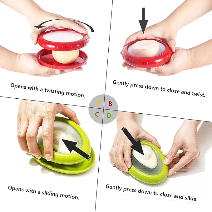 Avocado Saver and Onion Storage Set, 4 Pcs Silicone Fruit Vegetable Anti-oxidation Box,Reusable Fridge Fresh Pod Food Storage,Perfect Lemons Tomato Garlic Containers