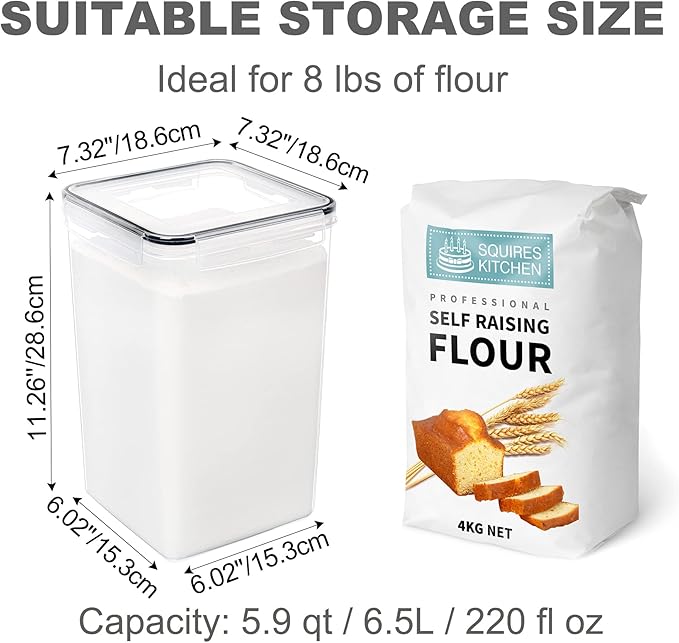 Large Food Storage Containers with Lids Airtight 6.5L / 5.9 quart, for Flour, Sugar, Baking Supply and Dry Food Storage, PANTRYSTAR 2PCS BPA Free Plastic Canisters for Kitchen Pantry Organization