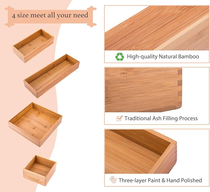 Bamboo Kitchen Seasoning Box Tableware Knife Fork Organizer Box Drawer Oragnizer Sorting Box, Bamboo 12"*4"