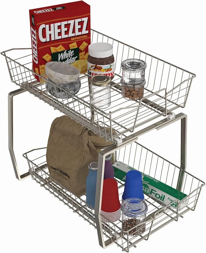 ClosetMaid 3089 2 Tier 14-Inch Kitchen Cabinet Organizer, Nickel