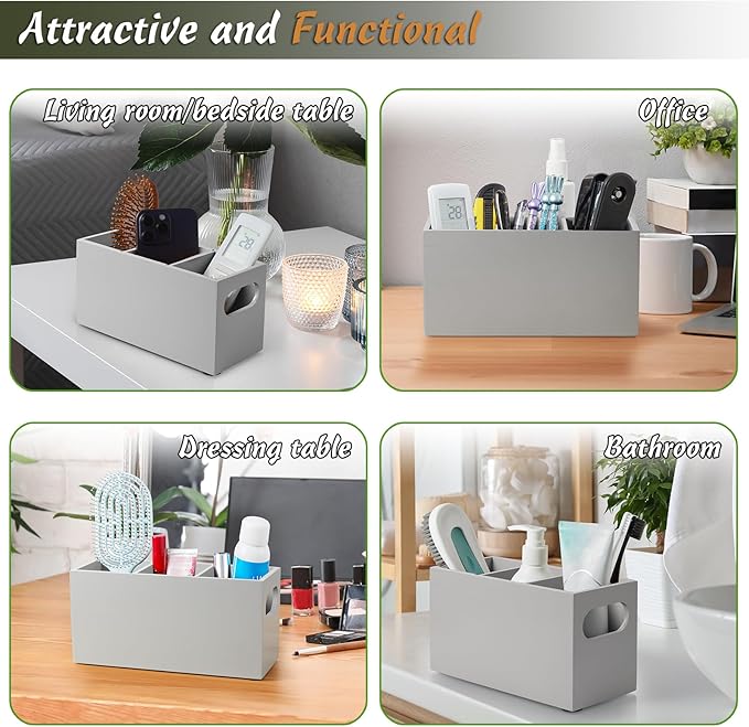 DRASTAR Wooden Silverware Caddy, Flatware Cutlery Holder, Kitchen Utensil Holder for Countertop, Silverware Organizer Containers for Party, Gray