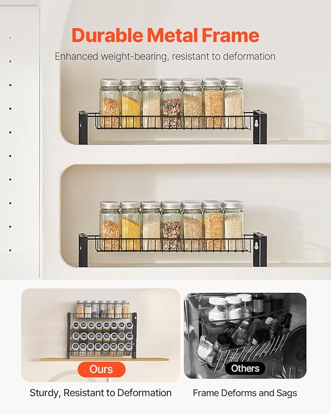 VEVOR Detachable Spice Rack Organizer for Cabinet, 4 Tie Stackable Seasoning Organizer, Spice Jars Kitchen Storage for Countertop Kitchen Pantry Cupboard, 15.8x10.7 in
