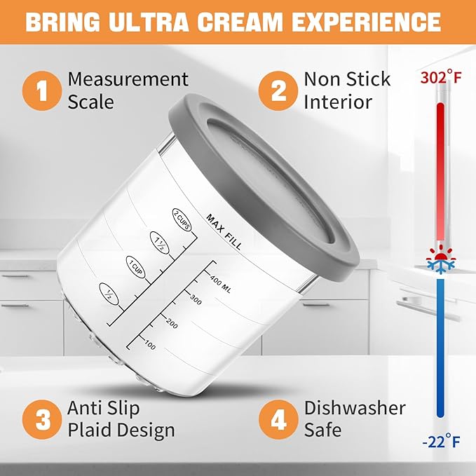 Containers Replacement for Ninja Creami - 4 Pack 16oz Pints and Lids, Compatible with NC301 Series Ice Cream Makers, Upgraded Design with Measurement Scale, BPA-Free & Dishwasher Safe
