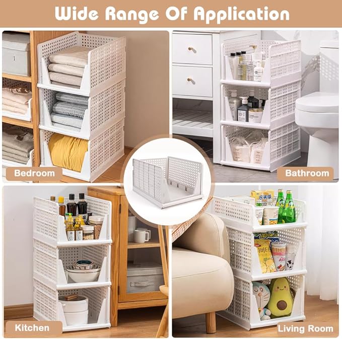 yazi 5XL Stackable Plastic Storage Basket,Closet Storage Bins for Clothes Sweater Organizer for Closet Folding Closet Organizers and Storage Closet Shelf Storage Container for Cupboard Bedroom