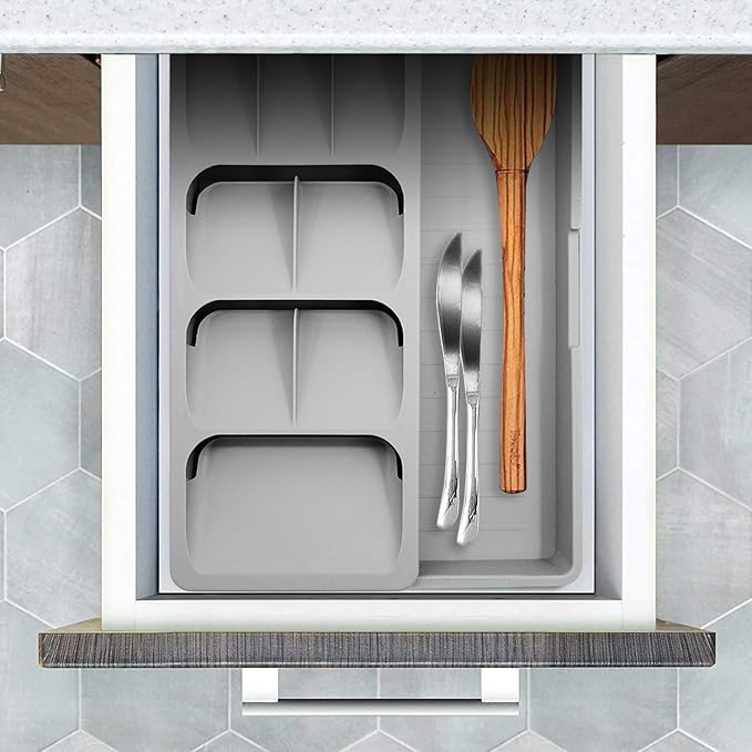 Kitchen DrawerStore Expandable Set,Expandable Plastic Kitchen Cabinet Drawer Storage Organizer Tray - for Storing Organizing Cutlery, Spoons, Cooking Utensils, Gadgets