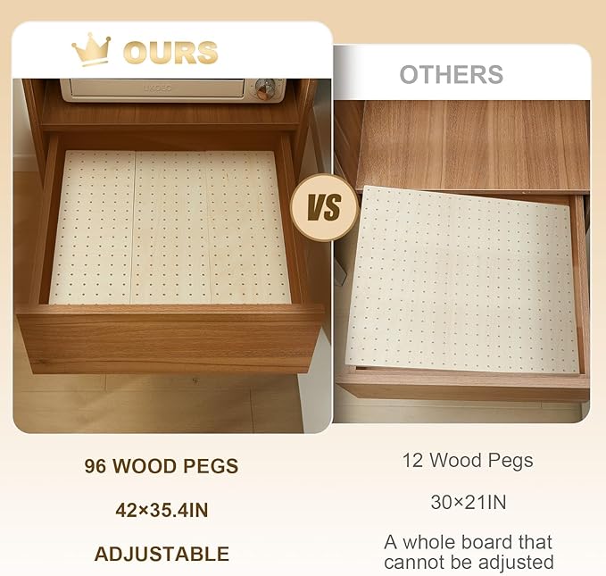 Kigley 12 Pcs Pegboard Drawer Organizer with 96 Drawer Peg Wood Peg Board Wooden Kitchen Plate Organizer for Dishes Food Containers Cookware Utensils(21 Inch,Wood Color)