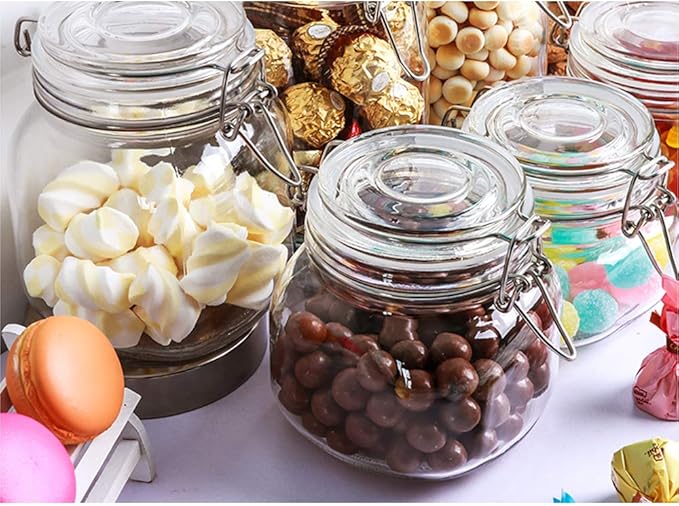 6 Pack 25 oz Glass Jars With Lids And Rubber Gasket, Wide Mouth Mason Jars With Hinged Lids For Kitchen Canisters, Glass Food Storage Containers For Pasta,Coffee, Coookies (25oz)