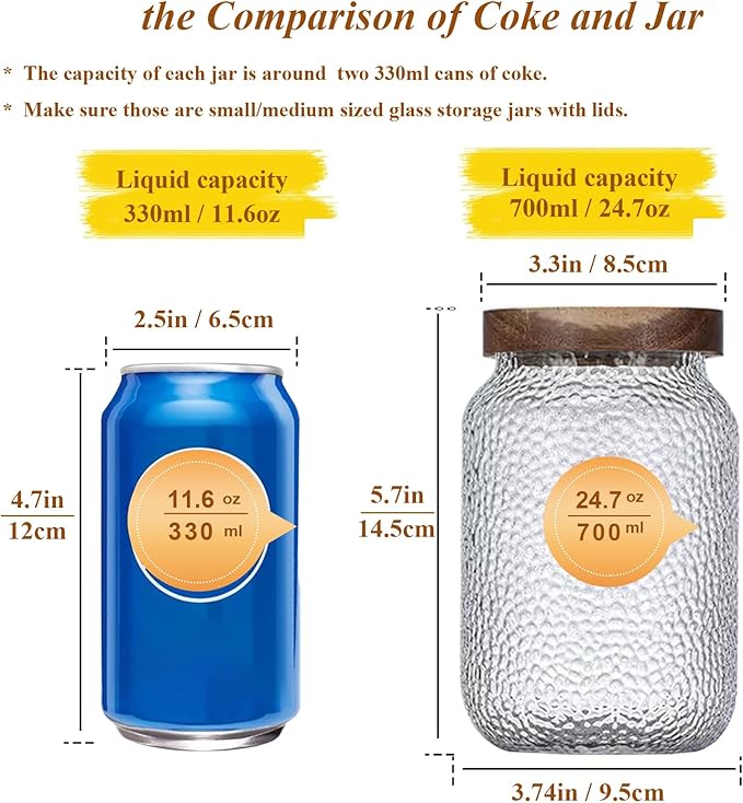 24 OZ Glass Coffee Jar with Wooden Lid 700ml Clear Vintage Glass Storage Canister Anti-slip Decorative Jars with Lids for Food Candy Coffee Beans Cookie Sugar