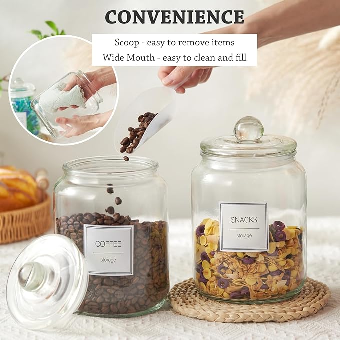 Half Gallon Large Glass Jars with Lids, Airtight Storage Clear Containers for Kitchen, Laundry Room and Pantry Food Organization, Set of 4