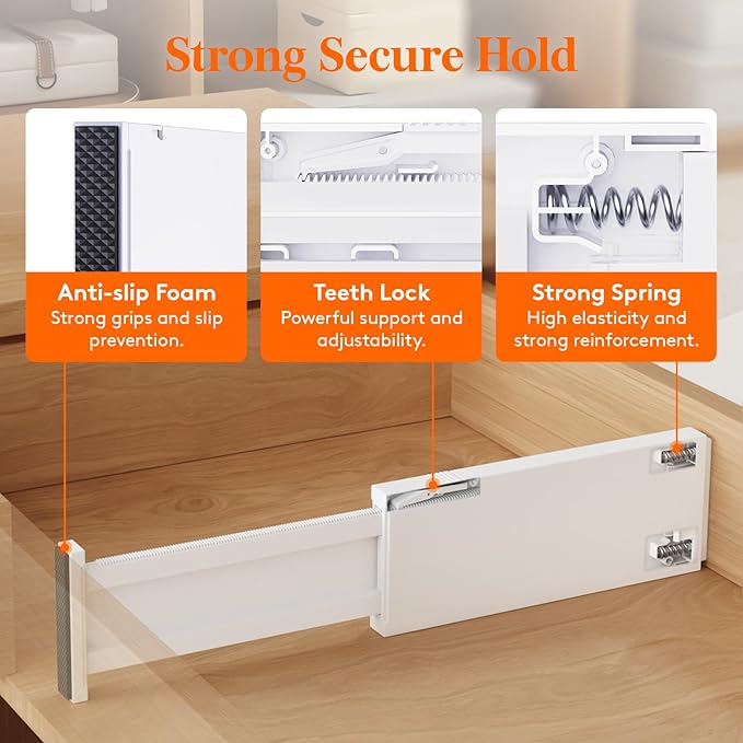 Lifewit 16 Pack Drawer Dividers 4" High, 11-17" Adjustable Drawer Organizers for Clothes, Expandable Dresser Separators in Bedroom/Bathroom/Kitchen/Fridge/Office Organization and Storage,White