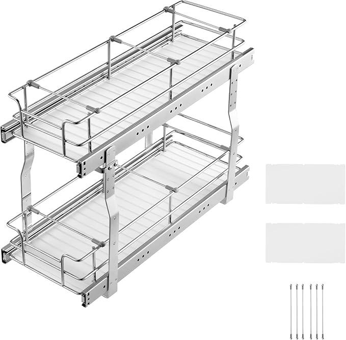 VEVOR 8.5"W x 21"D Pull Out Cabinet Organizer, Heavy Duty Slide Out Pantry Shelves, Chrome-Plated Steel Roll Out Drawers, Sliding Drawer Storage for Home, Inside Kitchen Cabinet, Bathroom, Under Sink