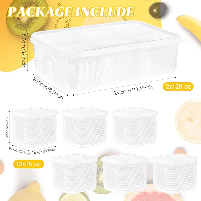 Rtteri 2 Sets Salad Bar Containers for Fridge Food Storage Containers with Airtight Lids Divided Pizza Salad Storage Include 6 Pcs Removable Reusable Box No BPA
