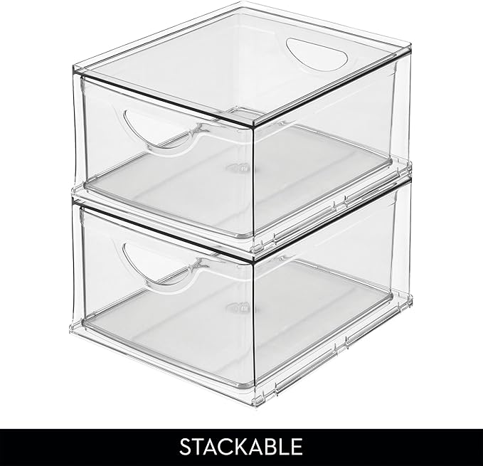 iDesign Stackable Storage Drawer for Fridge, Pantry, or Under Sinks, Set of 4, Clear, Made in USA