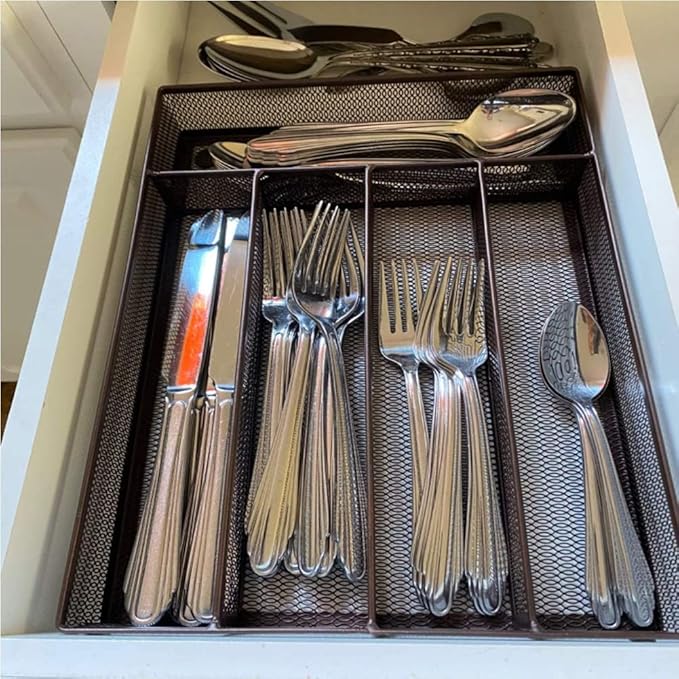 Silverware Tray for Drawer, Silverware Organizer, Metal Drawer Organizer Kitchen Utensils with Foam Feet Multi Compartments Cutlery Organizer in Drawer