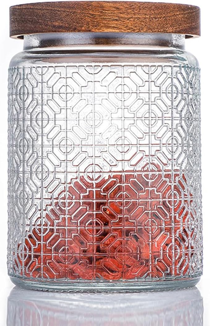 Vintage Glass Jar With Airtight Lid, Spice Jars Overnight Oats Containers Glass Storage Containers Kitchen Storage Containers for Sugar, Coffee, Tea,Candy Cookie,Pasta,Cereal