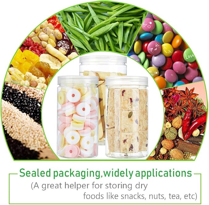 3 PCS 46OZ/1360ml Clear Plastic Round Storage Jars,Empty Plastic Jars with Lids,Clear Plastic Storage Jars with Screw on Lids for Dry goods,Noodles,Spices and More