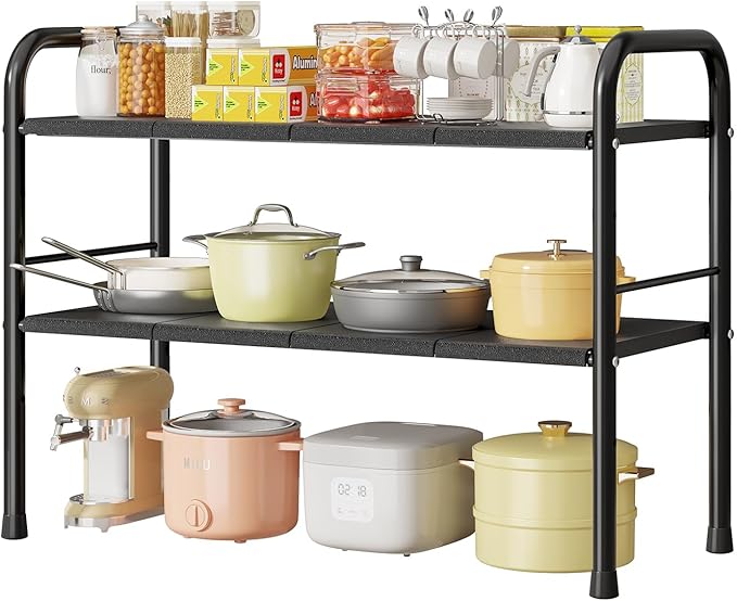 Under Sink Organizer, Kitchen Bathroom Organizers and Storage, shoe cabinet organizer with 8 Removable Panels, 2-Tier Expandable Multi-Purpose Storage Shelf (Expand from17.7 to 32.2")