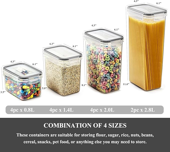 Wildone Airtight Food Storage Containers with Lids, 14PC Plastic Kitchen Storage Containers for Pantry Organization and Storage, Cereal, Flour and Sugar Containers, Include 20 Labels & Pen