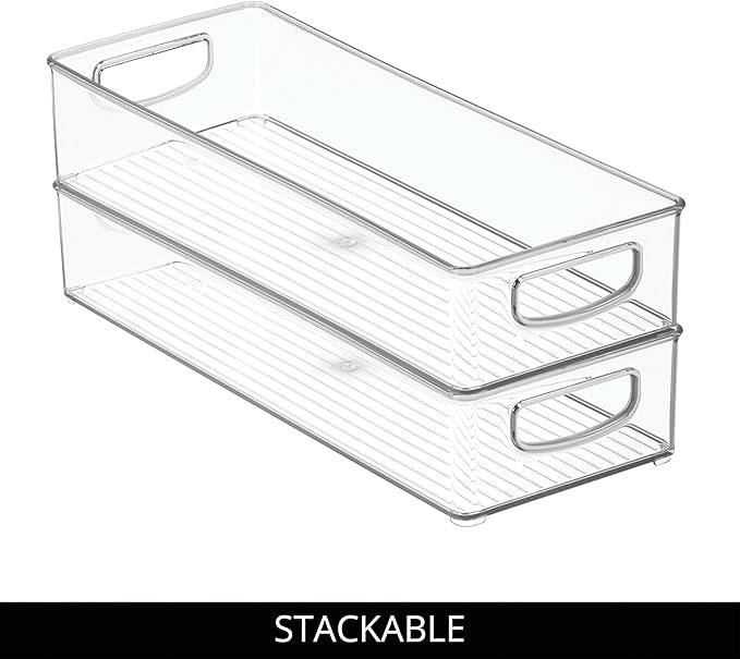 iDesign Stackable Pantry Bin with Handle for Kitchen Cabinet or Fridge, Set of 4, Clear, Made in USA