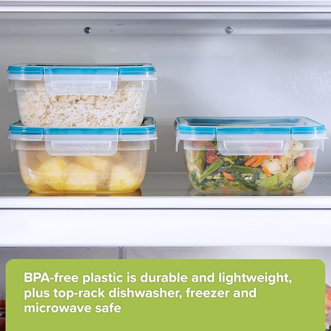 Snapware Total Solution 3-Pack (8.5-Cup) Plastic Food Storage Containers Set, Leakproof & Airtight Locking Lids Rectangular Tupperware, Non-Toxic BPA-Free Lids, Microwave Dishwasher Freezer Safe