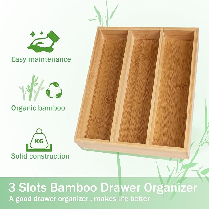 Silverware Organizer Bamboo Kitchen Drawer Organizer Kitchen Utensil Organizers, Flatware Organizer Tray for Flatware, Utensils(Natural)