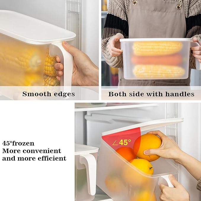 MineSign 4Pack Plastic Storage Containers with Lid Large Square Food Storage Organizer Stackable Refrigerator Organizer with Handle Kitchen Containers for Fruits Vegetables Meat Egg